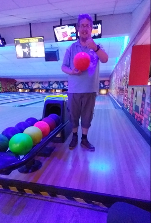 Me getting a strike during 10 pin bowling match in the Pier at Skegness Lincolnshire